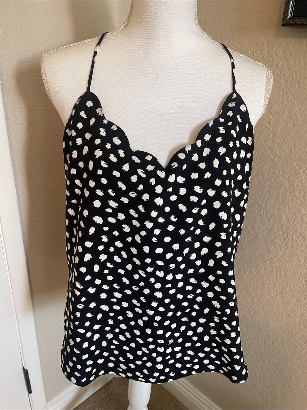 J Crew - Black & White Scalloped Polka Dot Cami